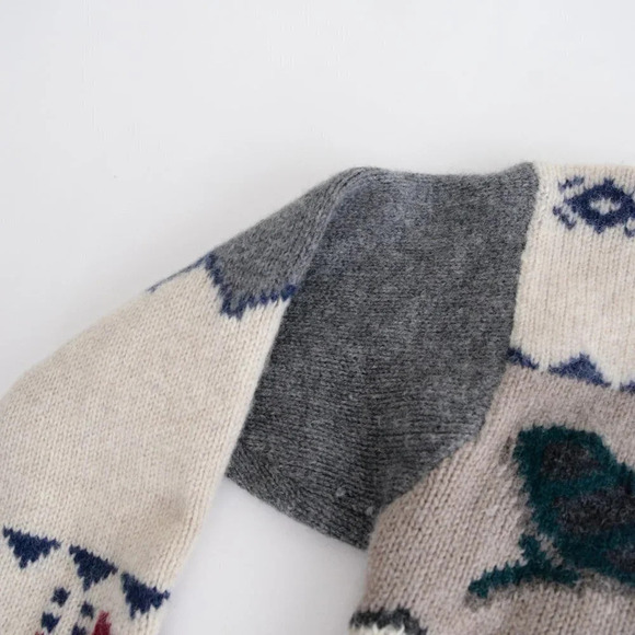 Vintage Muskoka Lakes Grey & Cream 100% Shetland Wool "Winter" Design Size Large - Picture 10 of 13